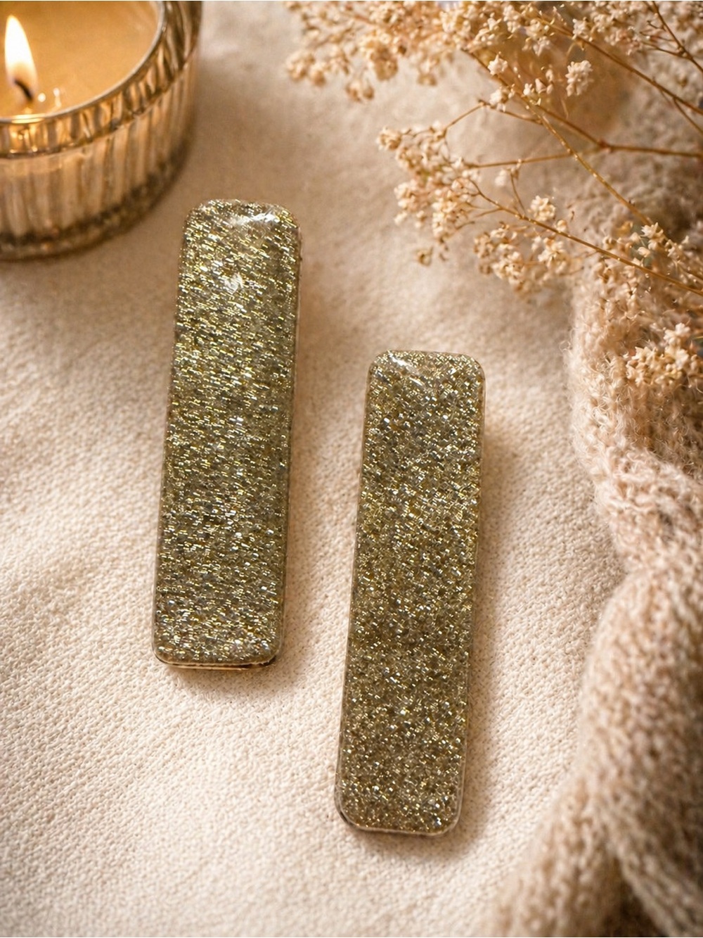 Gold Glitter Rectangle Handmade Polymer Clay Earrings